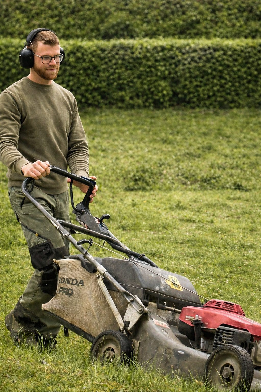 Quentin, jardinier paysagiste, pendant une tonte
